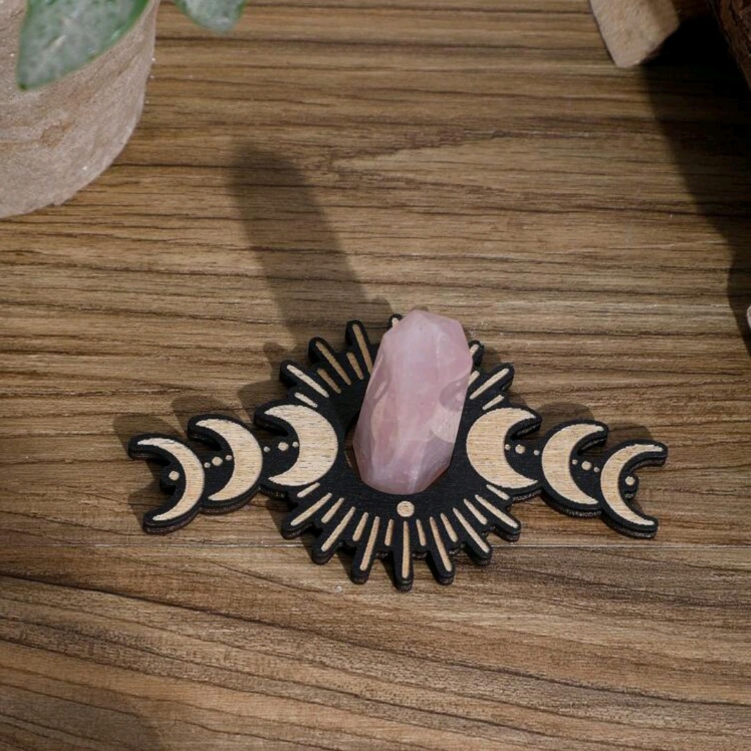 Featured image for “Wooden Crystal Holder - Triple Moon”