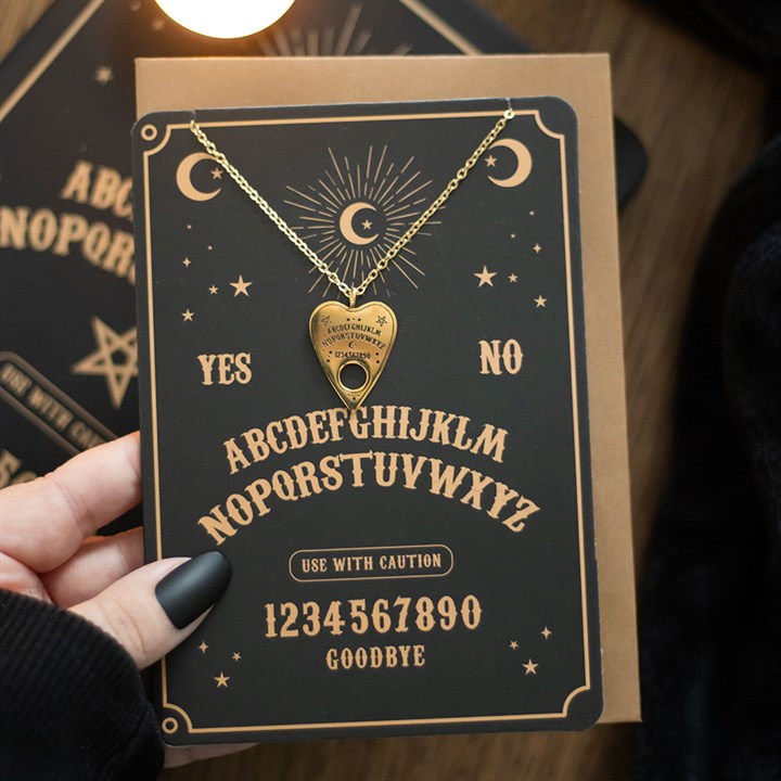 Featured image for “Talking Board Planchette Necklace Greeting Card”